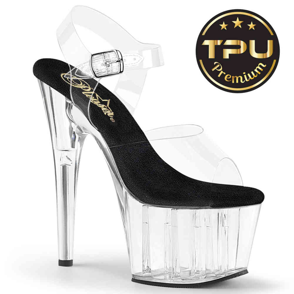 Pleaser - ADORE-708PREM Knöchelriemen-Sandale - Transparent/Schwarz